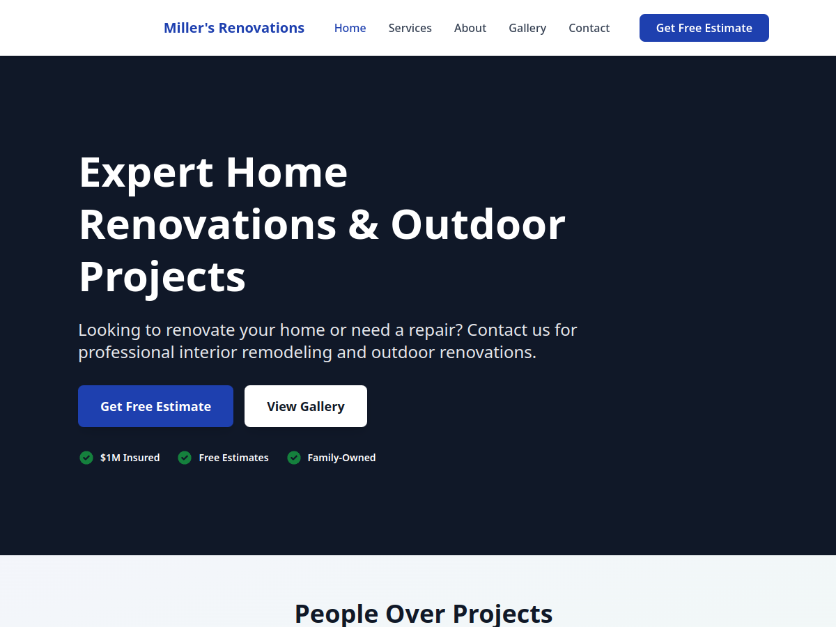 Miller's Renovations LLC website created by West Growth Consulting