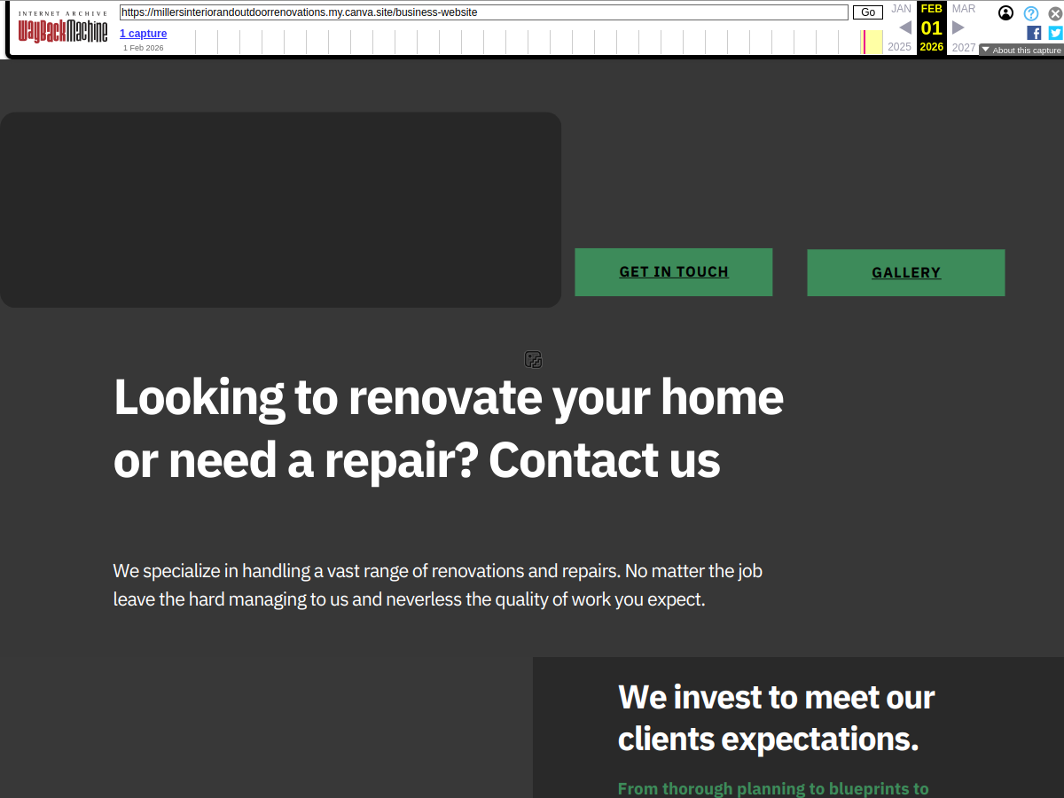 Miller's Renovations LLC website before redesign